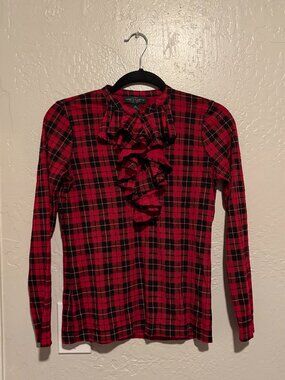 Vintage Plaid Lauren Jeans Co Ralph Lauren Petite Red Ruffle Top Sz Petite Small